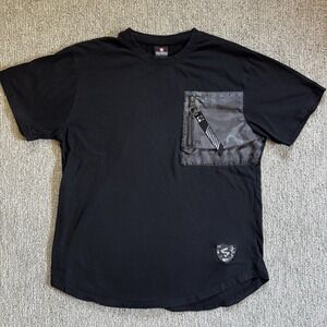 South Pole Pocket T Shirt Zipper Size Large Men's‎ 100% Cotton Black